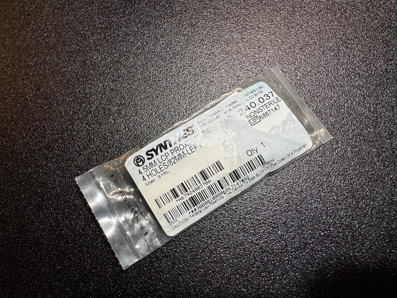 Photo of Synthes 240.037 4.5mm LCP Proximal Tibia Plate, 4H, Left, 82mm