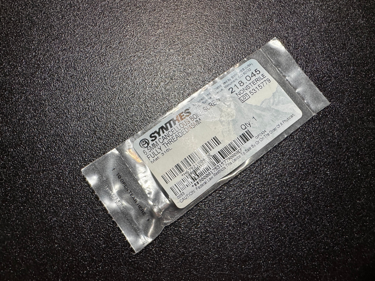 Photo of Synthes 218.045 6.5mm Cancellous Bone Screw, Full Thread, 45mm