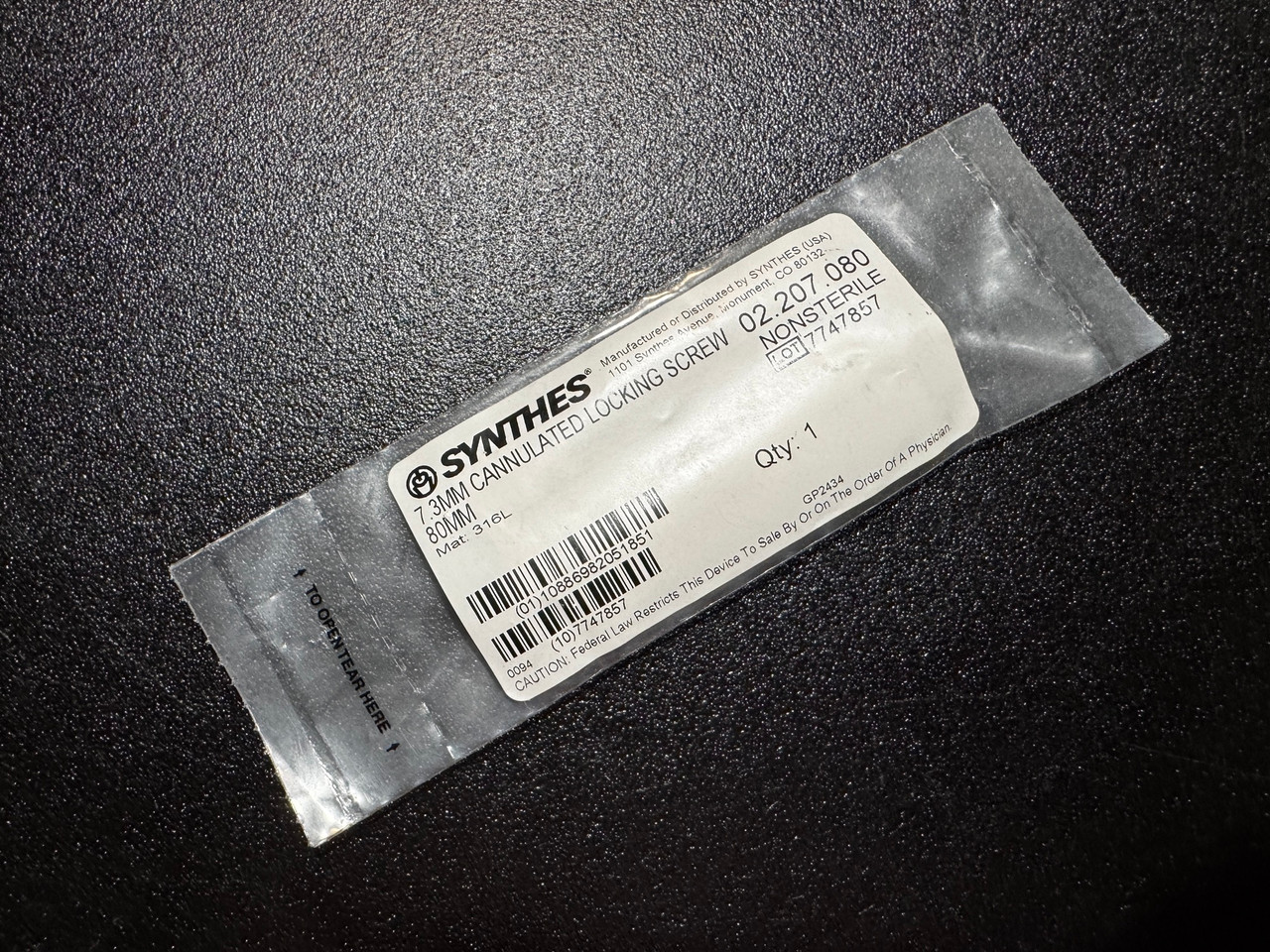Photo of Synthes 02.207.080 7.3mm Cannulated Locking Screw 80mm