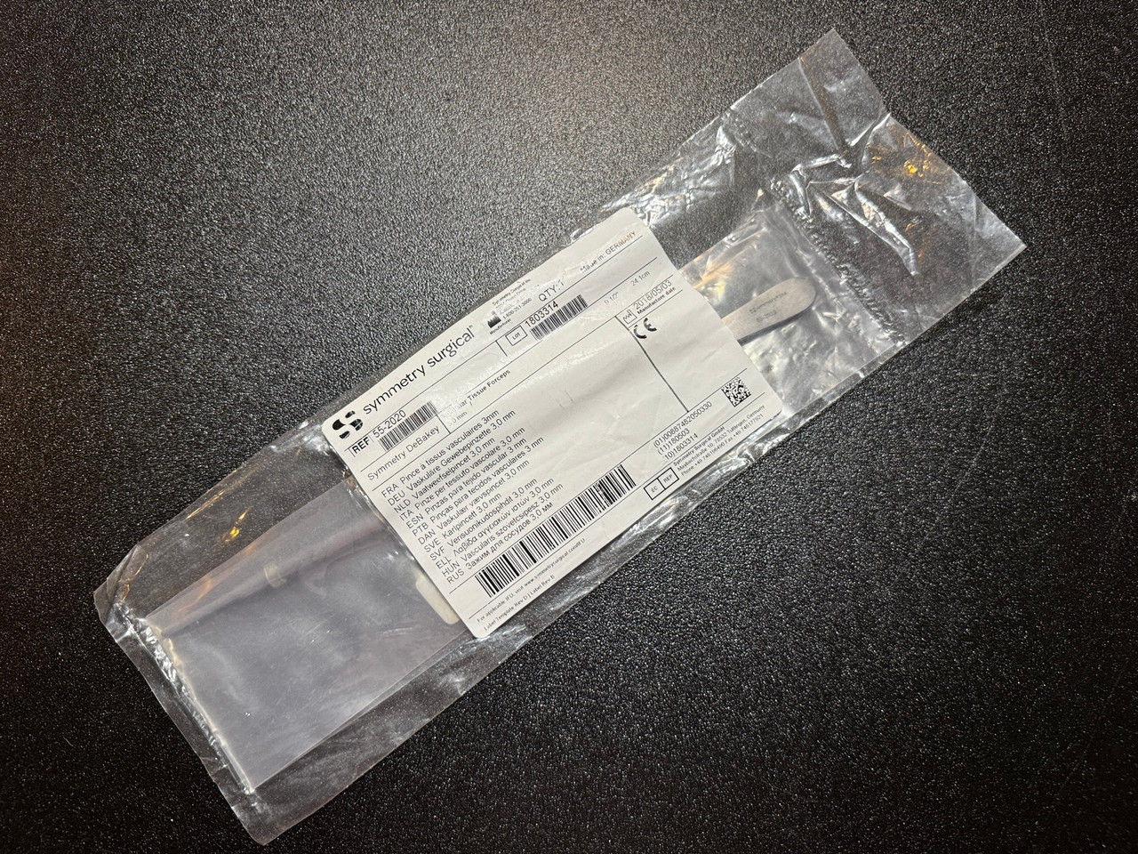 Package photo of Symmetry 55-2020 DeBakey Vascular Forceps, 3mm, 9.5" (New)