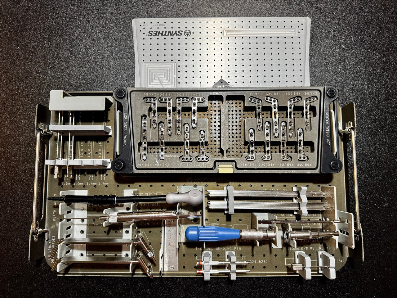 Top tray photo of Synthes 105.515 LCP Locking 2.4mm Distal Radius Implant and Instrument Set