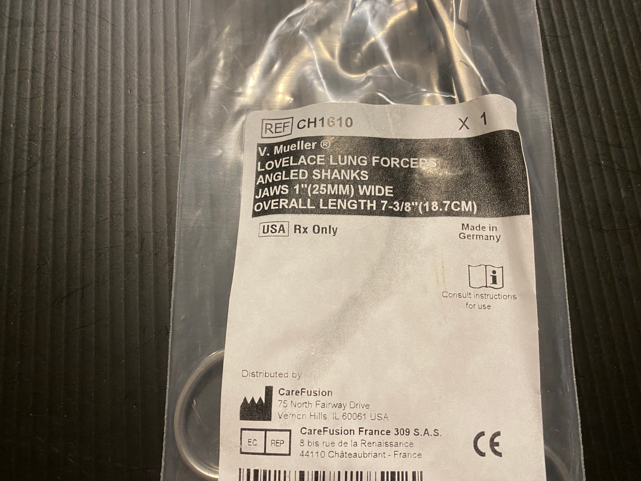 Label photo of V. Mueller CH1610 Lovelace Lung Forceps