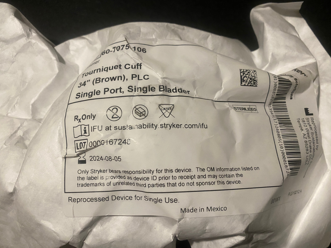 Zimmer 60-7075-106 Disposable Tourniquet Cuff, 34
