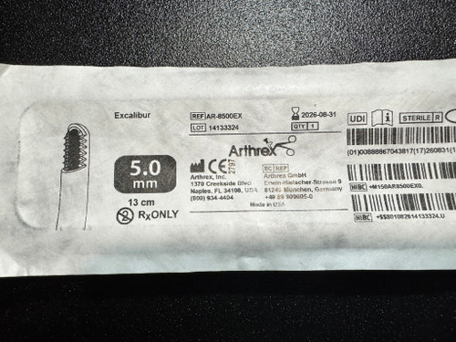 Label photo of Arthrex AR-8500EX Excaliber Shaver Blade 5mm X 13cm Label photo of Arthrex AR-8500EX Excaliber Shaver Blade 5mm X 13cm