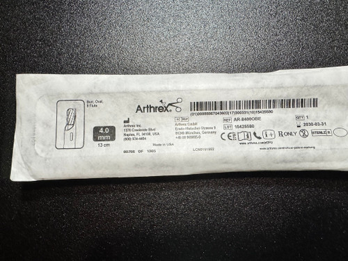 Label photo of Arthrex AR-8400OBE Oval, 8 Flute, Burr 4mm X 13cm Label photo of Arthrex AR-8400OBE Oval, 8 Flute, Burr 4mm X 13cm