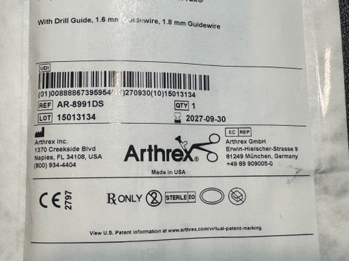 Label photo of Arthrex AR-8991DS Disposables Kit for DX Knotless FiberTak