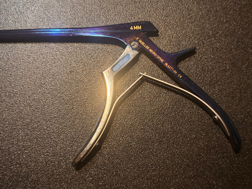 Handle photo of V. Mueller NL4271-84 Chroma-Line Blue Kerrison Rongeur, 40° Up, 4mm, 8"