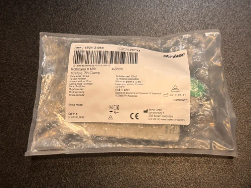 Label photo of Stryker 4921-2-060 Hoffmann II MRI 10-Hole Pin Clamp (New)