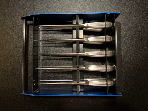 Top photo of Aesculap MD929 Bruns Spinal Curette Set with Rack