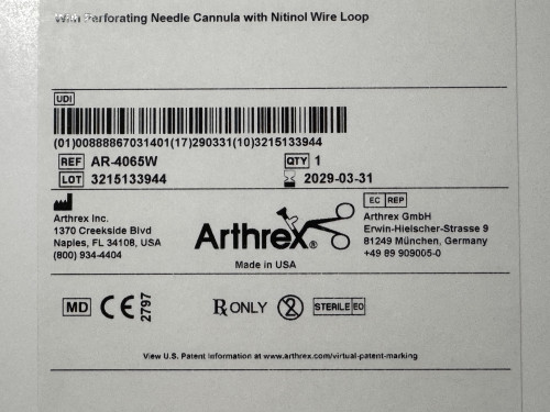 Label photo of Arthrex AR-4065W SutureLasso, 45° with Wire Loop
