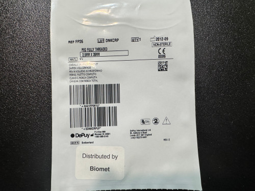 Label photo of Biomet Depuy FP26 Peg Fully Threaded, 2.5mm X 26mm Label photo of Biomet Depuy FP26 Peg Fully Threaded, 2.5mm X 26mm