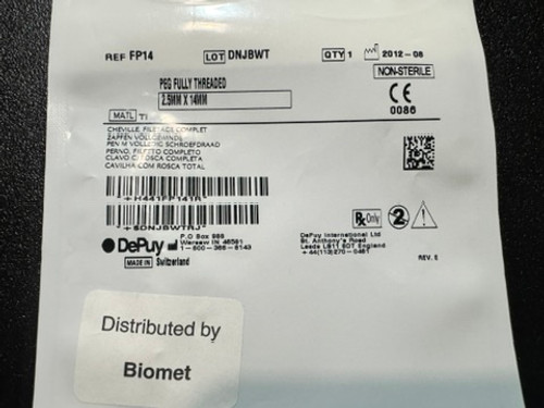 Label photo of Depuy FP14 Peg Fully Threaded, 2.5mm X 14mm Label photo of Depuy FP14 Peg Fully Threaded, 2.5mm X 14mm