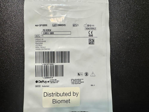 Label photo of Depuy SP10000 Peg Screw, 2.5mm X 10mm
