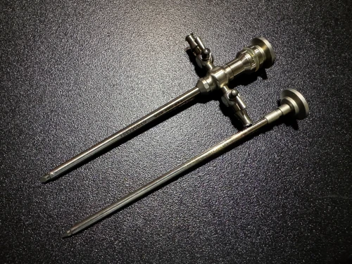 Two piece photo of Stryker 747-031-550 Rotating Arthroscopic Cannula, Obturator & Trocar, 5.8mm