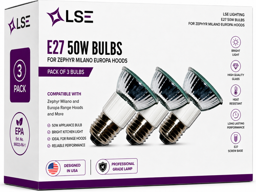 Product image of LSE Lighting Pack of 3, LSE Lighting E27 50W Bulbs for Zephyr Milano Europa Hoods