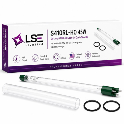 LSE Lighting Combo Kit – Intended for SP410-HO, SPV-410, SPV-8 – Includes S410RL-HO UV Bulb + QSO-410 Quartz Sleeve (Open Ended) | Designed in USA 