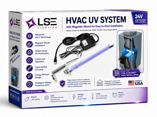 LSE Lighting UVC Series Ultraviolet Coil Purifier – 14" 254nm UV-C Lamp, 24V / 120V 