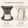 Comparison of stay-dry and all-natural fitted cloth diapers showing inner layers and material differences