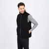 Engel men's organic wool fleece vest in black melange, three-quarter front view showing straight cut and side pocket