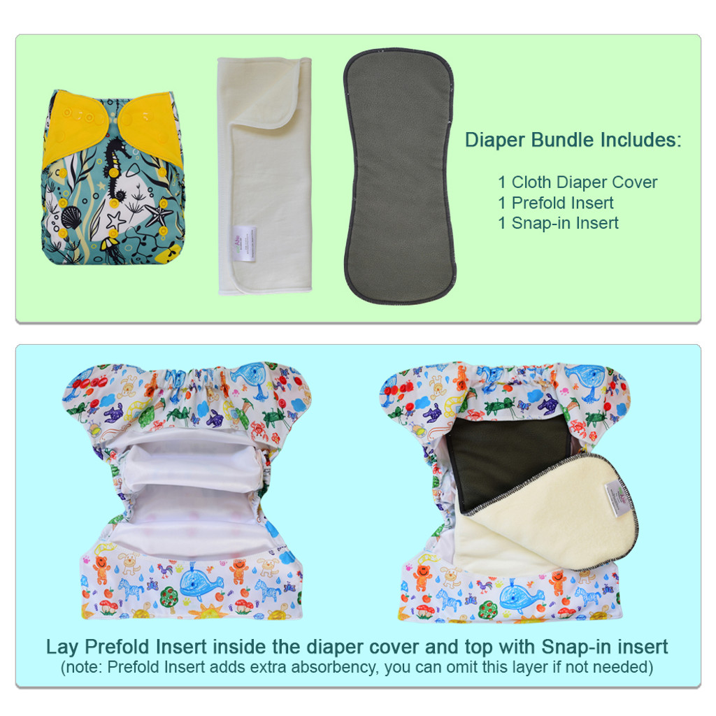 Diaper Cover with Bamboo Prefold and 