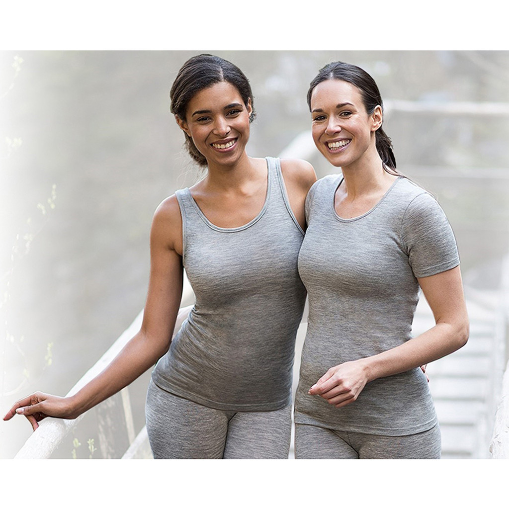 Women’s Thermal Tee Shirt for Layering, 70% Organic Merino Wool 30% Silk