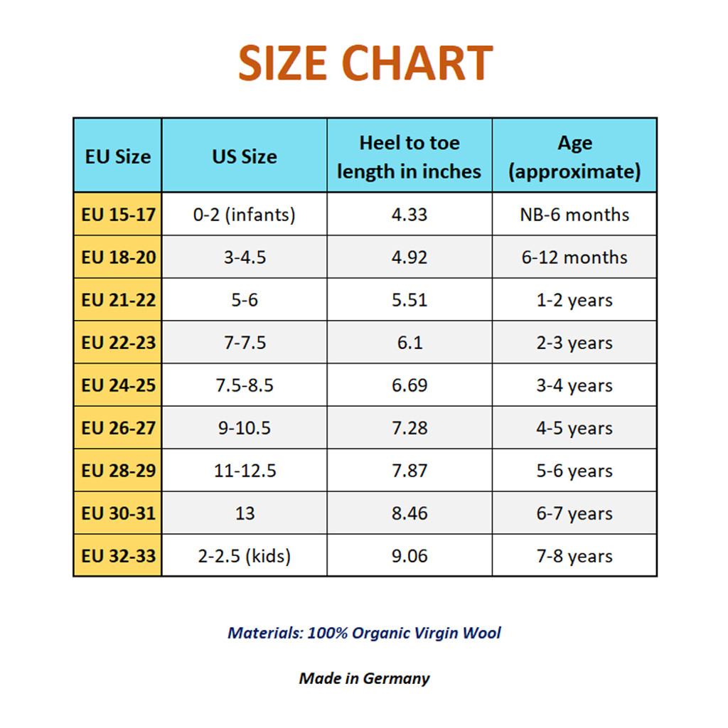 Boys Socks Size Chart