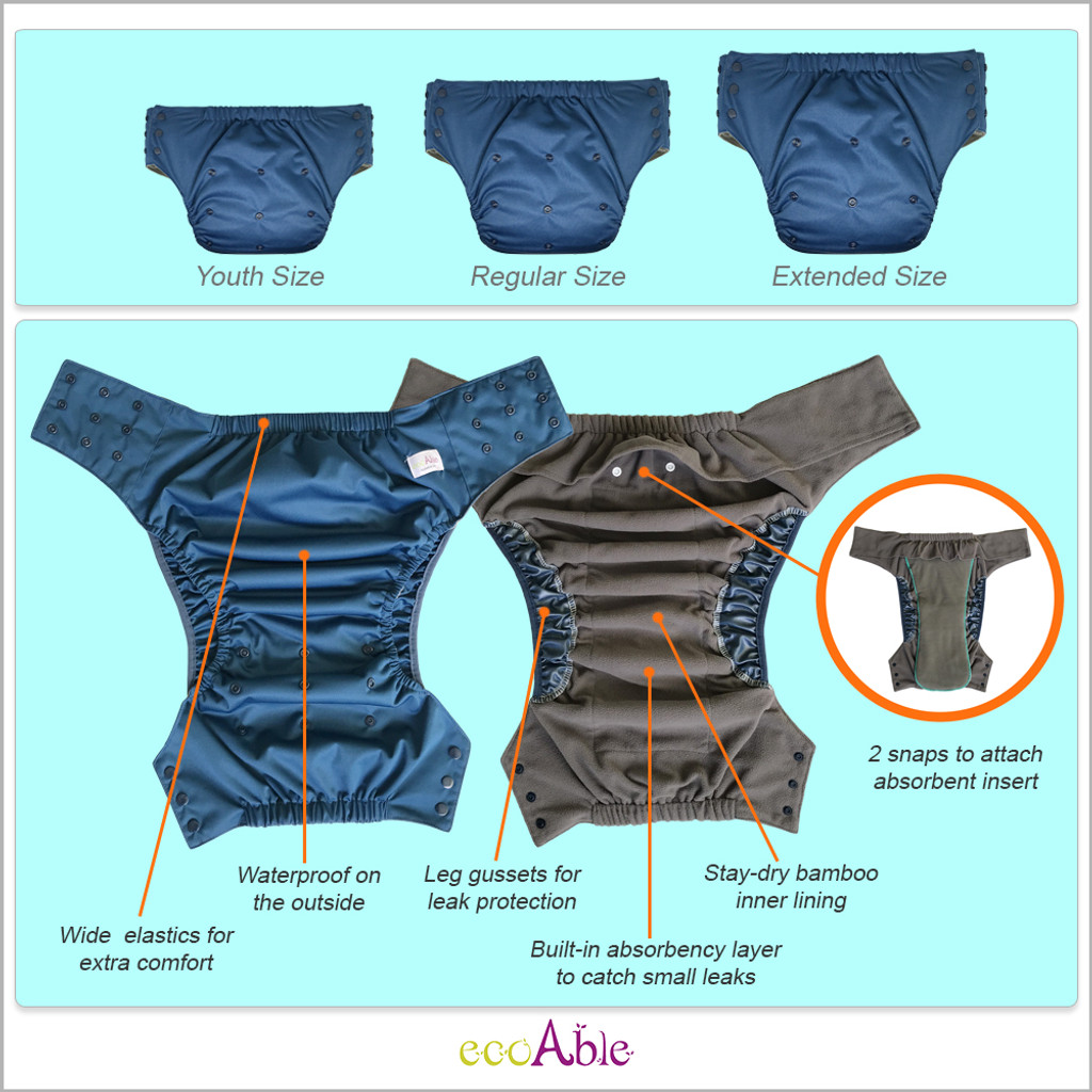 EcoAble - Pull Ups Cloth Diaper with Insert – Special Needs Briefs for ...