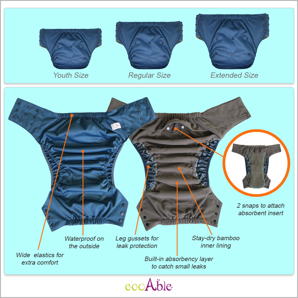 EcoAble Pull Ups Cloth Diaper with Insert Special Needs Briefs for