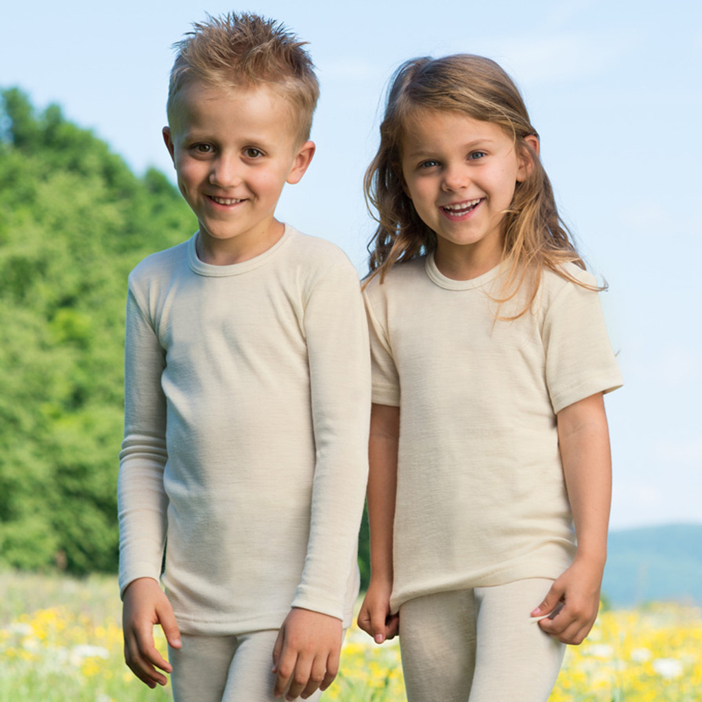 ENGEL - Kids Long Sleeve Thermal Base Layer Shirt or Pajama Top, Organic Merino Wool Silk, Sizes 2-15 years