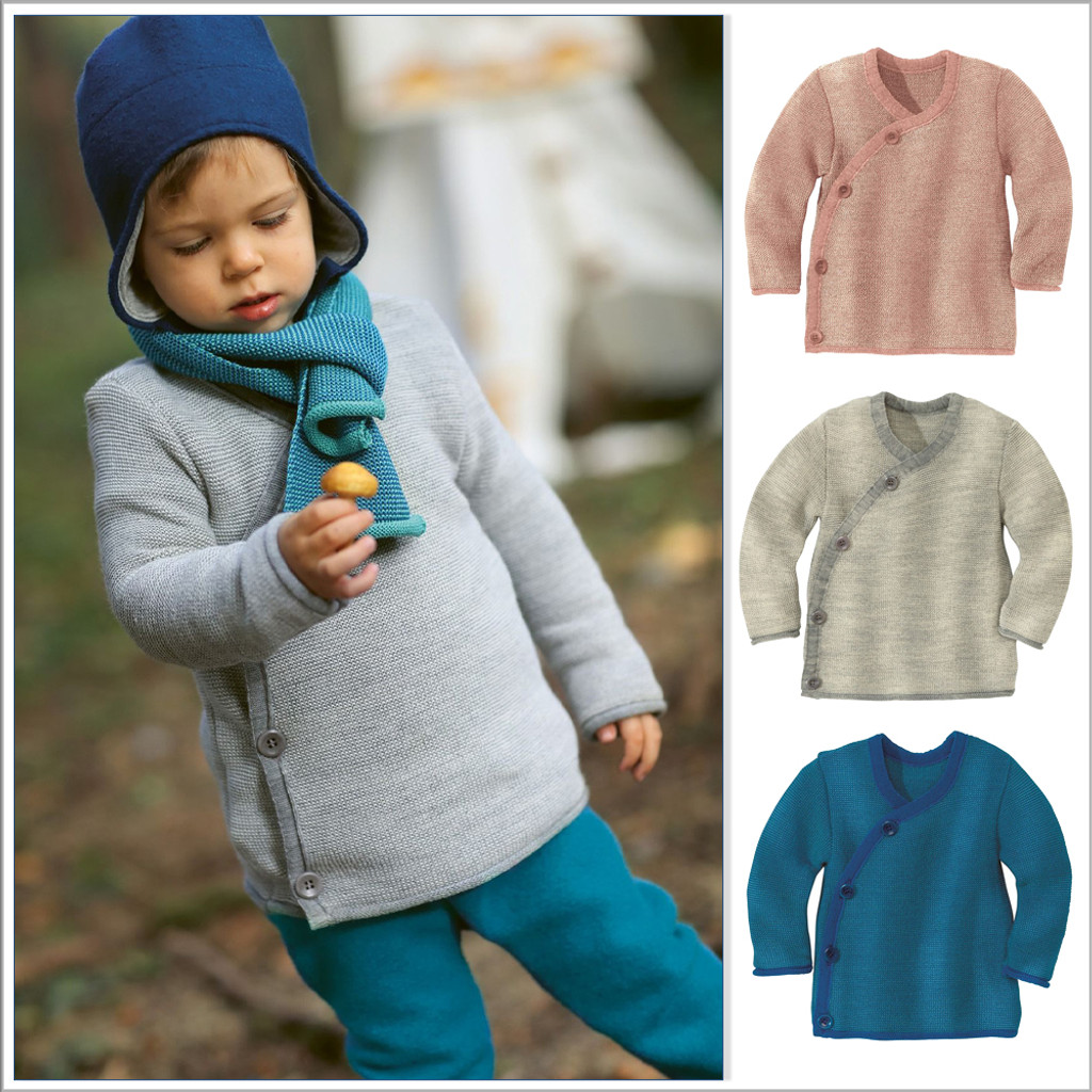 Baby Thermal Cardigan Sweater, 100% Merino Wool, Boys and Girls Sizes 0-24  months