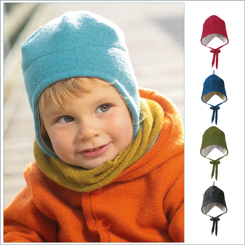 DISANA - Kids Winter Hat with Ear Flaps and Chin Strap, Organic