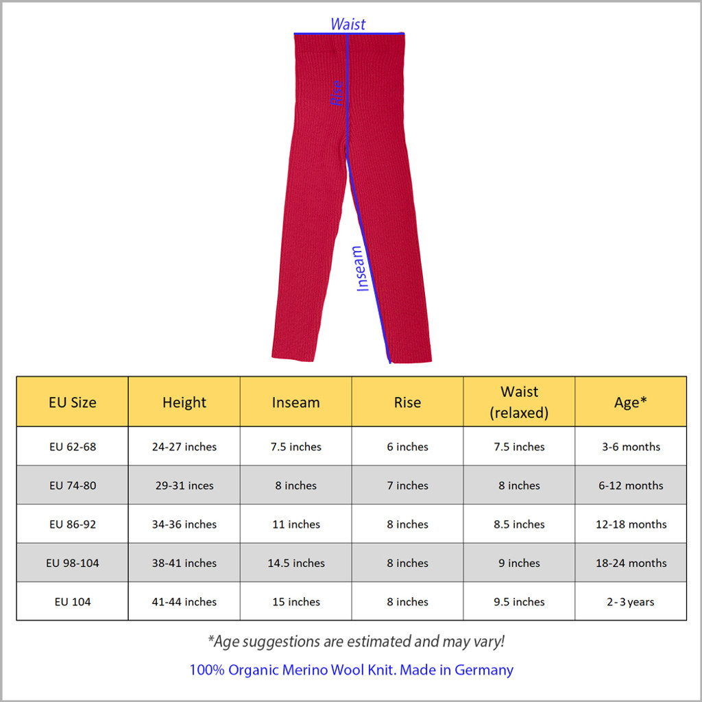 REIFF - Kids and Baby Winter Leggings Pants, 100% Organic Merino Wool