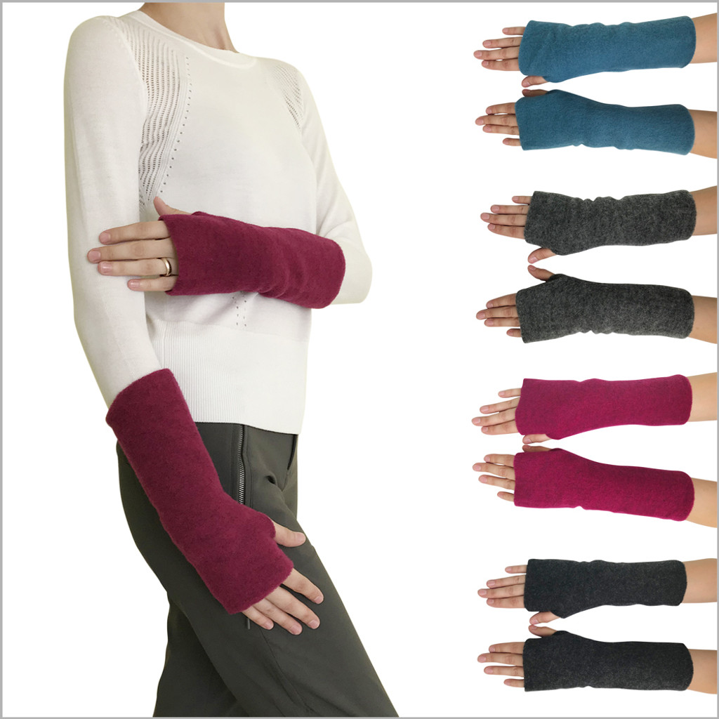 Women’s Arm Warmer Sleeves, 100% Organic Wool Fleece