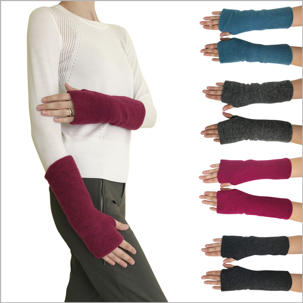 REIFF - Women’s Arm Warmer Sleeves - Fingerless Gloves with Thumb Holes, Pure Merino Wool Fleece