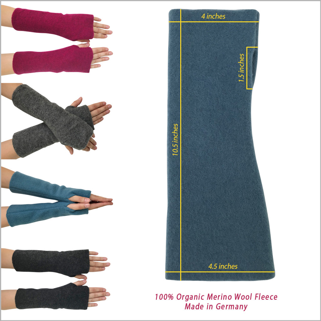 REIFF - Women’s Arm Warmer Sleeves - Fingerless Gloves with Thumb Holes, Pure Merino Wool Fleece
