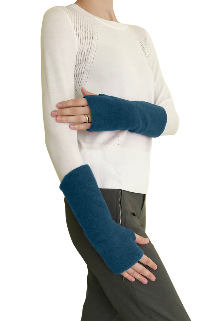 REIFF - Women’s Arm Warmer Sleeves - Fingerless Gloves with Thumb Holes, Pure Merino Wool Fleece