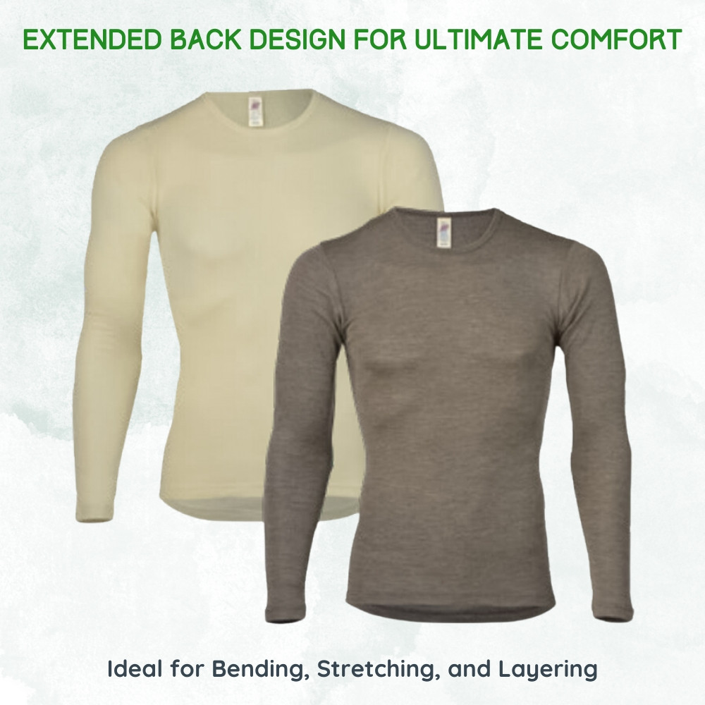 Engel Men's Merino Wool Base Layer Top, Extended Back | Wool Silk