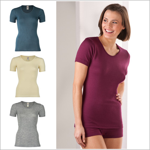 Engel - Women’s Thermal Tee Shirt for Layering, 70% Organic Merino Wool 30% Silk