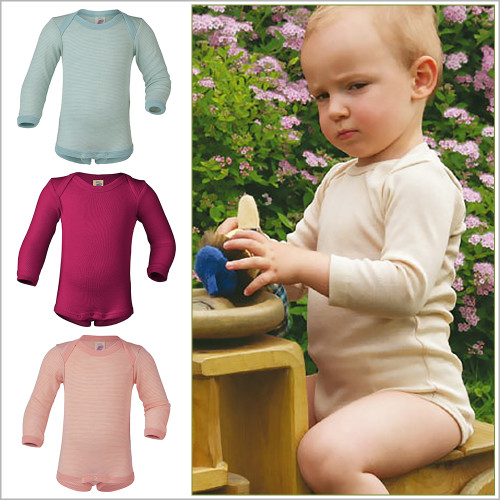 Engel - Baby Thermal Bodysuit with Long Sleeves, 70% Merino Wool 30% Silk, Sizes Newborn - 3 Years