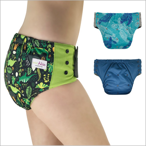 EcoAble - Pull On Cloth Diaper with Tabs – Special Needs Briefs for Big Kids, Teens and Adults