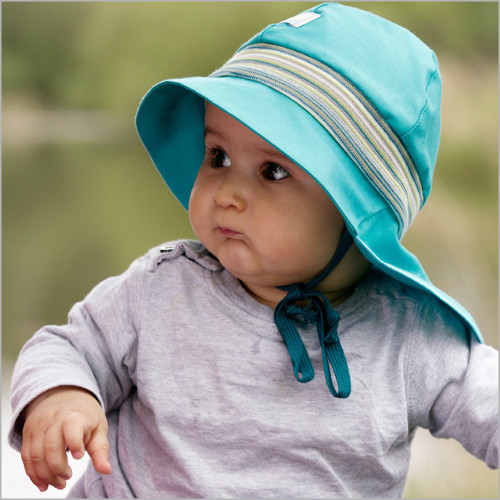 Pickapooh - Baby Sun Hat with Neck Flap Sunblock and Chin Straps, Organic Cotton UV 80