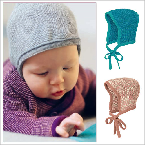 DISANA - Newborn Baby Bonnet Hat, 0-6 Months, 100% Organic Merino Wool