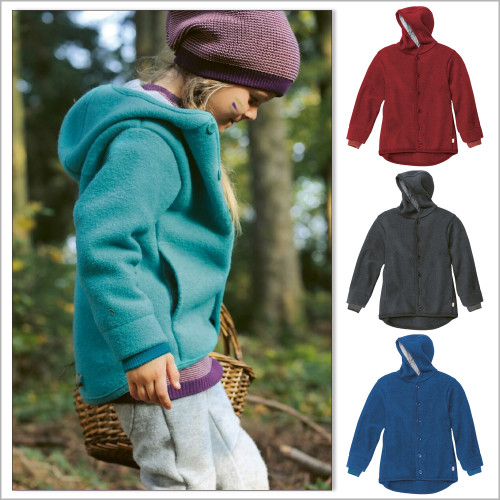 DISANA - Kids' Outdoor Jacket with Hood for Boys or Girls, 100% Organic Merino Wool, Sizes 3 months - 4 years