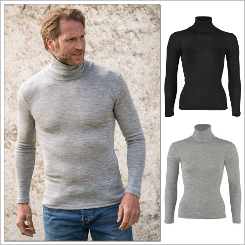 ENGEL - Men's Turtleneck Thermal Long Sleeve Top, 70% Organic Merino Wool 30% Silk