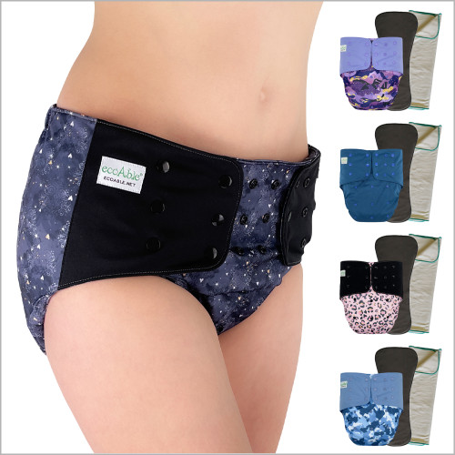 ECOABLE - Adult's Cloth Diaper Cover 2.0 - Incontinence Protective Briefs with Insert and Prefold for Special Needs Teens, Men and Women