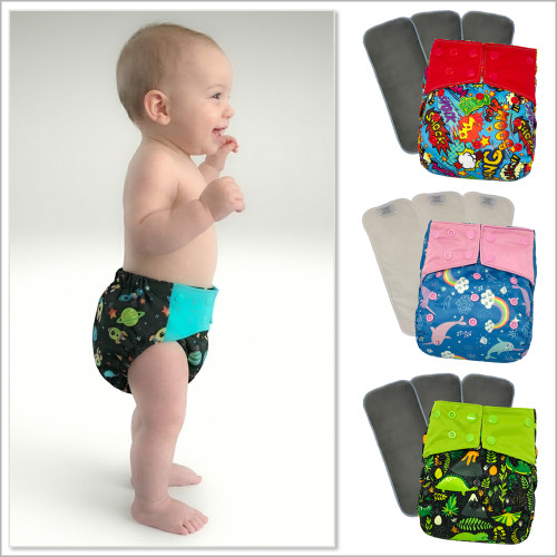 EcoAble cloth diaper starter kit with waterproof cover and reusable absorbent inserts