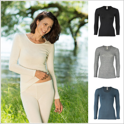 Engel - Women’s Thermal Shirt for Layering, 70% Organic Merino Wool 30% Silk