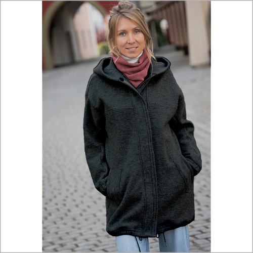 Women's Hooded Parka Jacket, 100% Organic Boiled Merino Wool