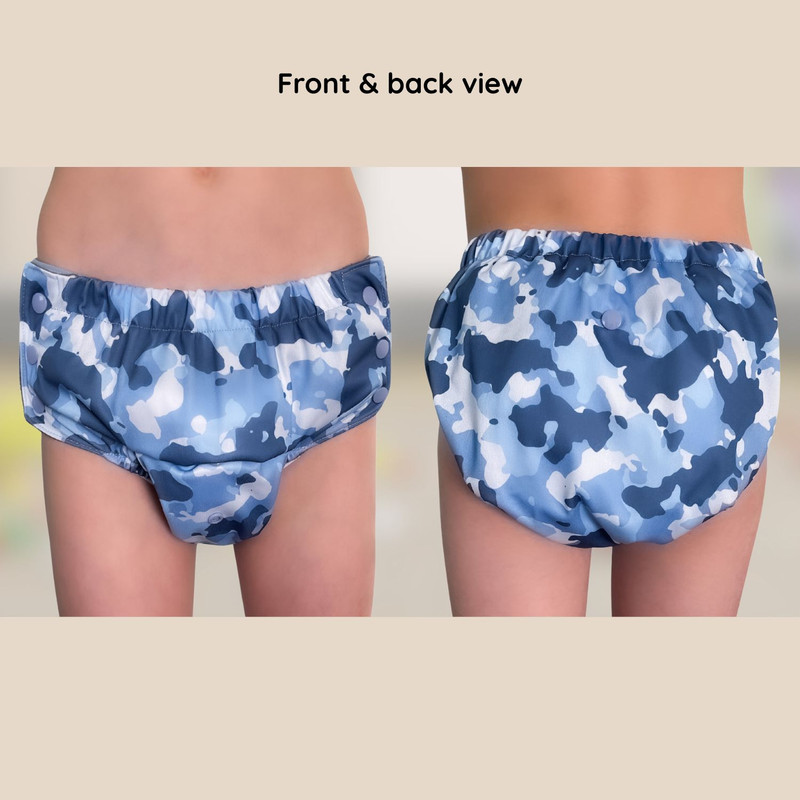 EcoAble big kids pull-on cloth diaper front and back view