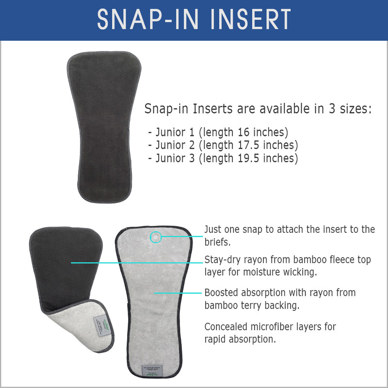 ECOABLE - Snap-in Insert for Special Needs Big Kids' Incontinence and Bedwetting, Age 6-16 Years